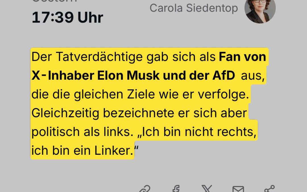 Rheinische Post: „Nem vagyok jobboldali, baloldali vagyok” – vallotta a Magdeburgi gázolás feltételezett elkövetője. 